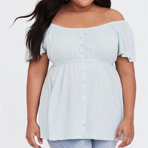 Torrid Mint Crepe Off Shoulder Babydoll Top Size 1
